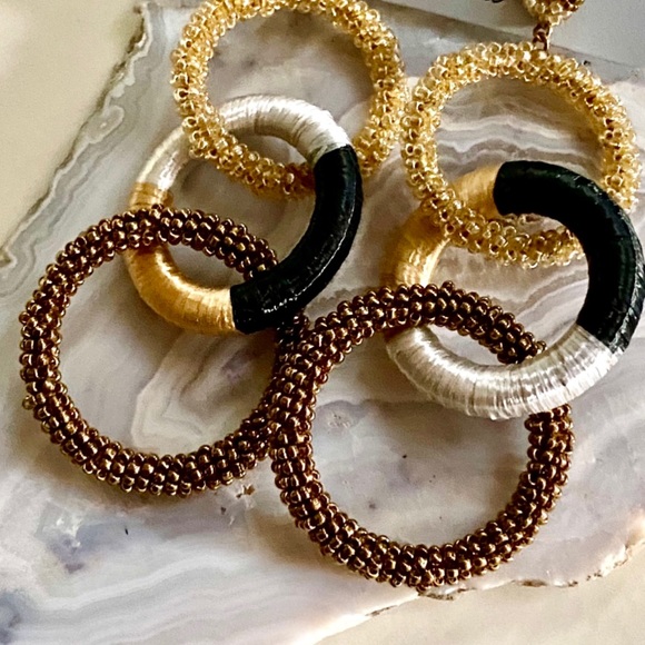 NWT Deepa Gurnani Triple Hoop Beaded Chandeliers - Picture 7 of 11